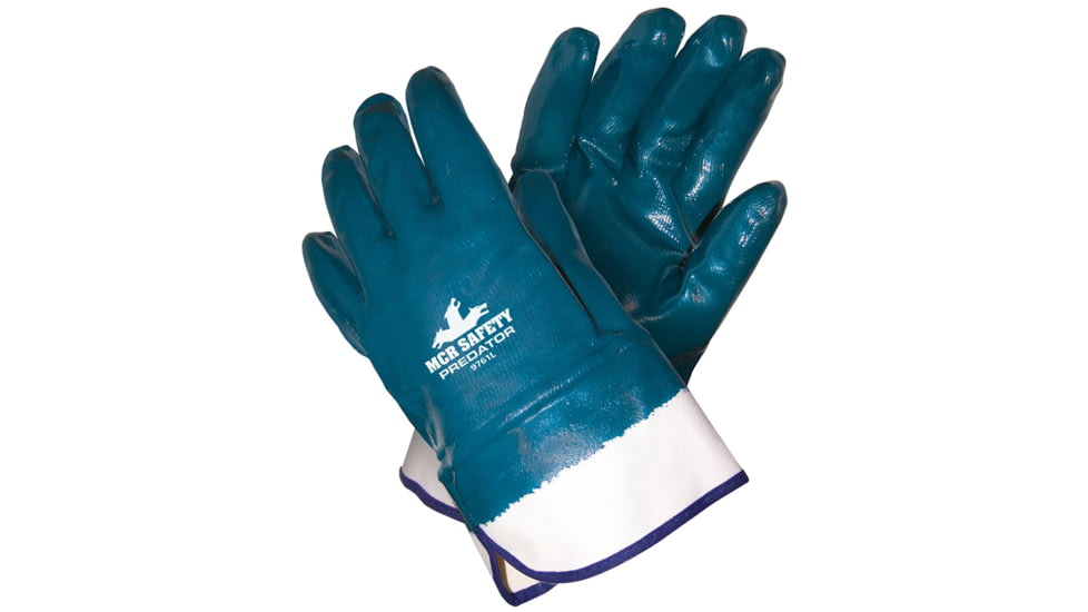 MCR Safety Predator Series Fully Nitrile Coated Work Gloves, Safety Cuff and Jersey Lined, Treated with ActiFresh, Blue/White, Large, 9761