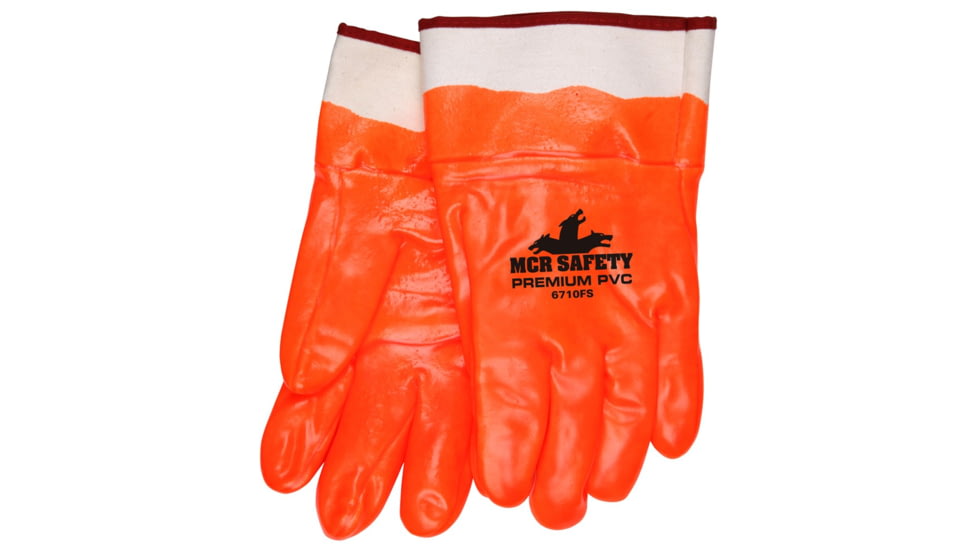 MCR Safety PVC Coated Insulated Work Gloves, Single Dipped Hi-Vis Smooth PVC, Foam Lined, Protective Safety Cuff, Orange/White, Large, 6710FS