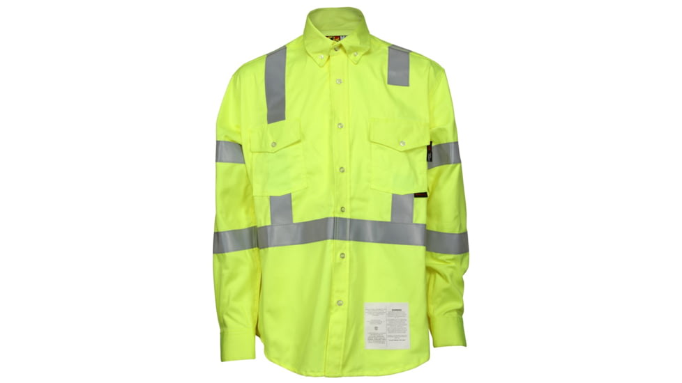 MCR Safety S1CL3LXL Flame Resistant Work Shirt, Class 3 Hi-Visibility Protection, 2in Silver FR Reflective Stripes, Fluorescent Lime, XL, S1CL3LXL
