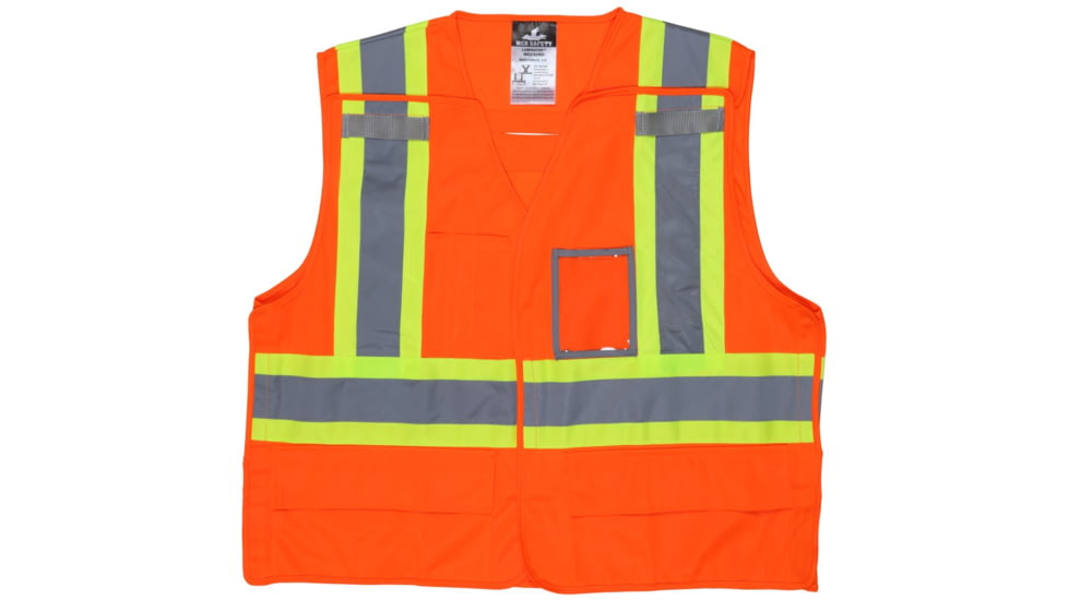 MCR Safety Safety Vest, ANSI Class 2 and CSA Z96 Class 2, 4in Silver X-Pattern Back, 5 Point Break Away, Fluorescent Orange, 3X, WCCS2BOX3