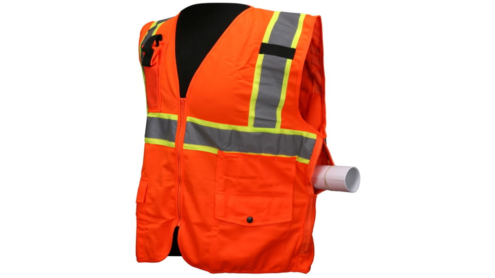MCR Safety Safety Vest, Class 2, 3in Silver Reflective Stripes, Zipper, Back Plan Pocket, Fluorescent Orange, 3X, SURVCL2POX3