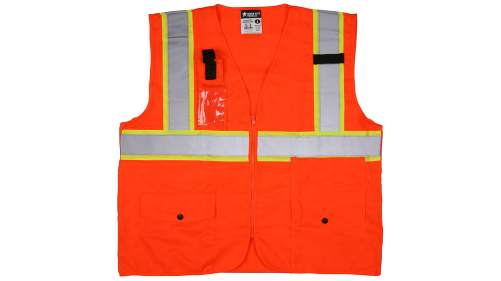 MCR Safety Safety Vest, Class 2, 3in Silver Reflective Stripes, Zipper, Back Plan Pocket, Fluorescent Orange, 3X, SURVCL2POX3