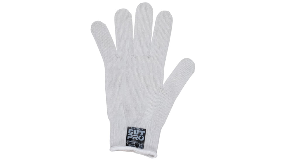 MCR Safety Steelcore 2 10 Gauge Regular Weight Cut Resistant Work Gloves, Polyester Wrapped Stainless Steel, White, Small, 9356S
