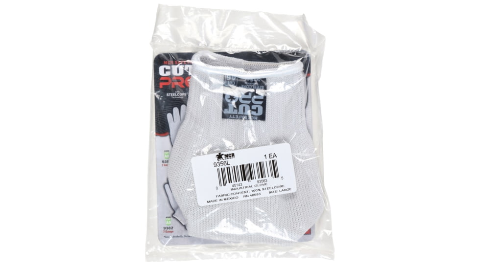 MCR Safety Steelcore 2 10 Gauge Regular Weight Cut Resistant Work Gloves, Polyester Wrapped Stainless Steel, White, Small, 9356S