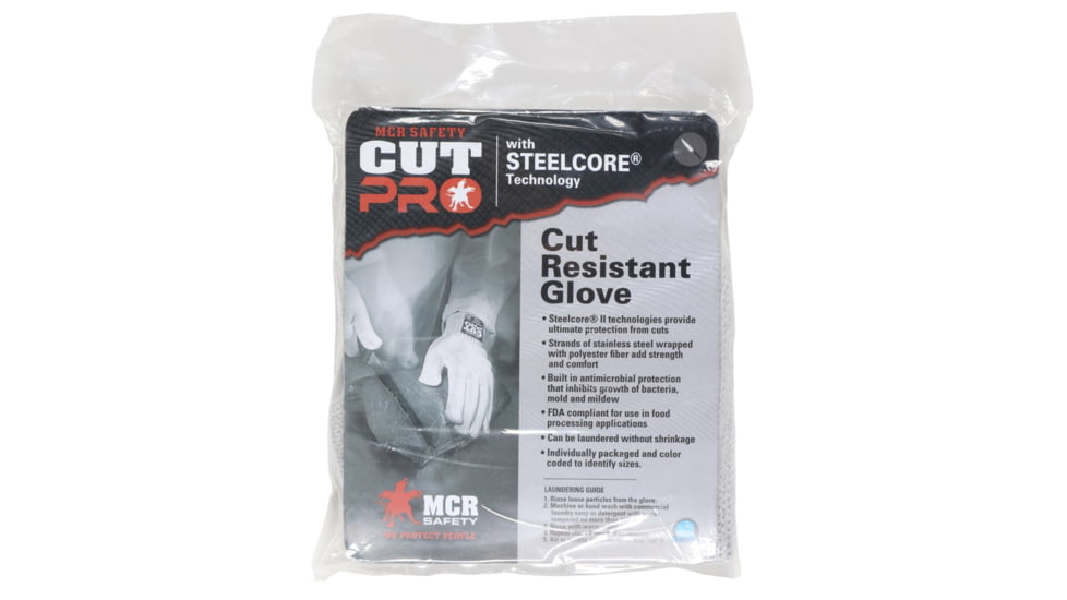 MCR Safety Steelcore 2 10 Gauge Regular Weight Cut Resistant Work Gloves, Polyester Wrapped Stainless Steel, White, Small, 9356S