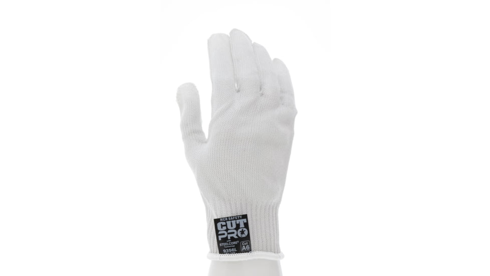 MCR Safety Steelcore 2 10 Gauge Regular Weight Cut Resistant Work Gloves, Polyester Wrapped Stainless Steel, White, Small, 9356S