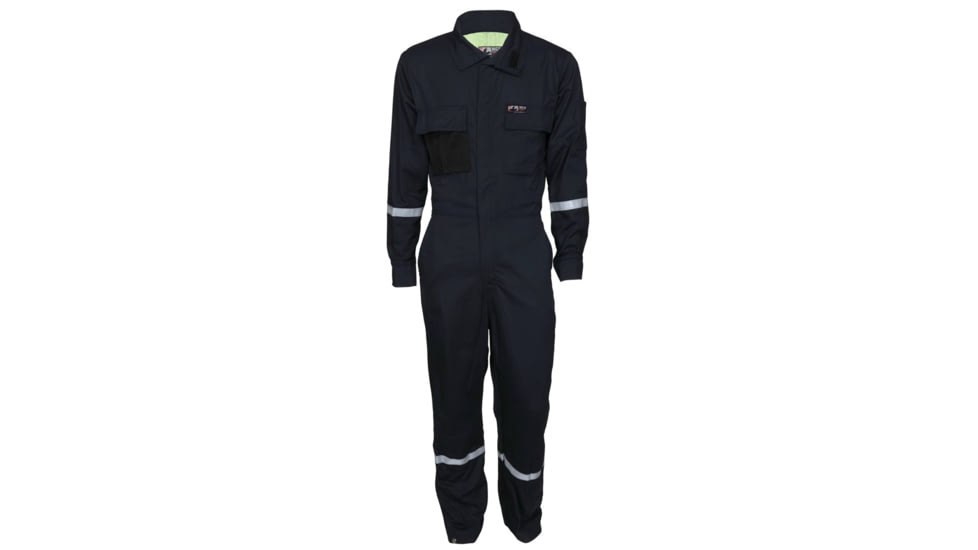 MCR Safety Summit Breeze Flame Resistant Coverall, 7oz Cotton, Long Sleeve Coverall with Vented Underarms and Back, 1in Silver Reflective Stripes, CAT 2, Navy Blue, 201244T, SBC201244T