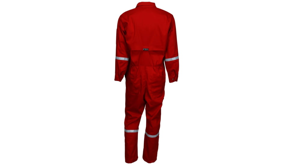 MCR Safety Summit Breeze Flame Resistant Coverall, 7oz Cotton, Long Sleeve Coverall with Vented Underarms and Back, 1in Silver Reflective Stripes, CAT 2, Red, 201446, SBC201446