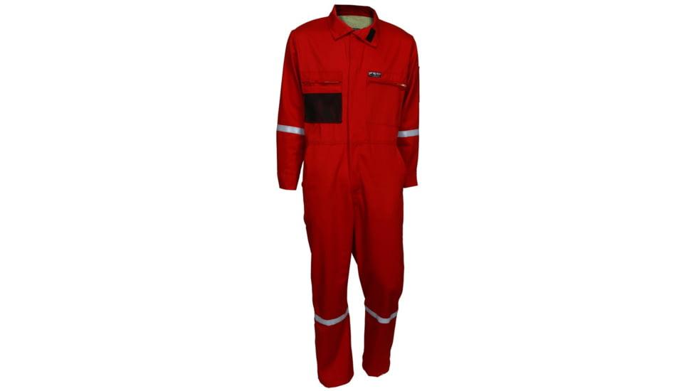 MCR Safety Summit Breeze Flame Resistant Coverall, 7oz Cotton, Long Sleeve Coverall with Vented Underarms and Back, 1in Silver Reflective Stripes, CAT 2, Red, 201446, SBC201446