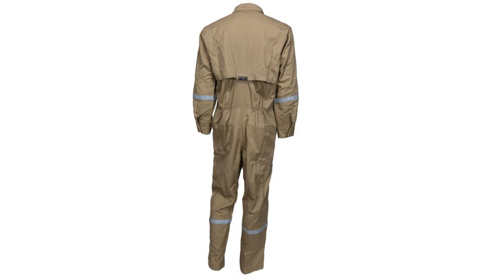 MCR Safety Summit Breeze Flame Resistant Coverall, 7oz Cotton, Long Sleeve Coverall with Vented Underarms and Back, 1in Silver Reflective Stripes, CAT 2, Tan, 201342T, SBC201342T
