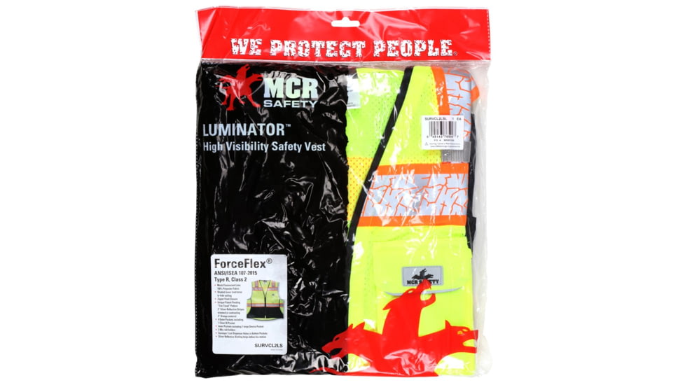 MCR Safety SURVCL2LSM Hi Vis Reflective Safety Vest, ANSI Type R Class 2, Mesh with 3in Silver Stripes, Trimmed with Silver Reflective, Zipper Front Closure, Fluorescent Lime, M, SURVCL2LSM
