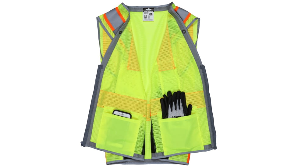 MCR Safety SURVCL2LX2 Hi Vis Reflective Safety Vest, ANSI Type R Class 2, Mesh with 3in Silver Stripes, Trimmed with Silver Reflective, Zipper Front Closure, Fluorescent Lime, 2X, SURVCL2LX2