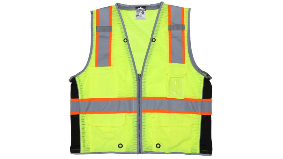 MCR Safety SURVCL2LX2 Hi Vis Reflective Safety Vest, ANSI Type R Class 2, Mesh with 3in Silver Stripes, Trimmed with Silver Reflective, Zipper Front Closure, Fluorescent Lime, 2X, SURVCL2LX2