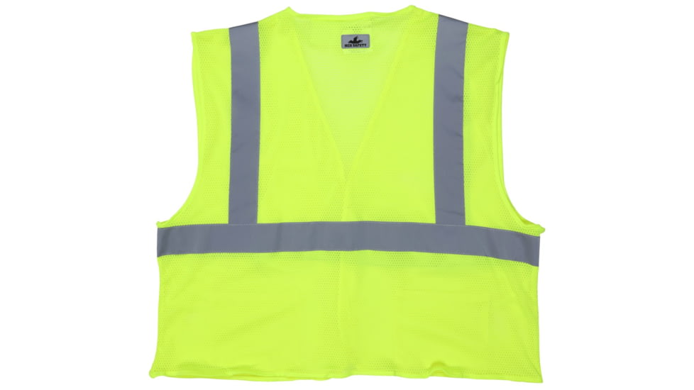 MCR Safety VCL2MLFRL Hi Vis Reflective Safety Vest, ANSI Type R Class 2, Mesh with 2in Silver Stripes, Hook and Loop Front Closure, Limited Flammability, Fluorescent Lime, L, VCL2MLFRL