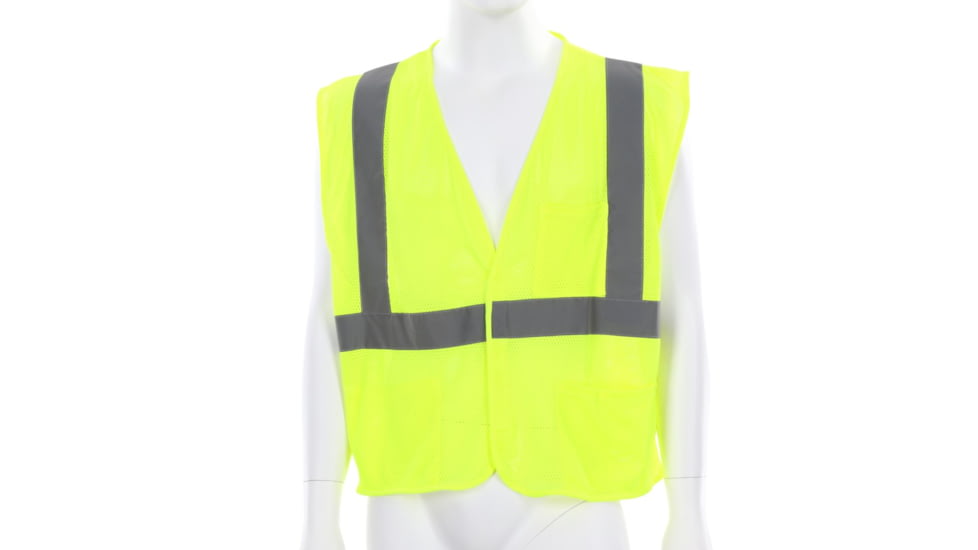 MCR Safety VCL2MLFRL Hi Vis Reflective Safety Vest, ANSI Type R Class 2, Mesh with 2in Silver Stripes, Hook and Loop Front Closure, Limited Flammability, Fluorescent Lime, L, VCL2MLFRL