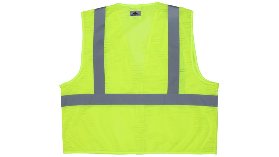 MCR Safety VCL2MLPL Hi Vis Reflective Safety Vest, ANSI Type R Class 2, Mesh with 2in Silver Stripes, Hook and Loop Front Closure, Limited Flammability, Fluorescent Lime, L, VCL2MLPL