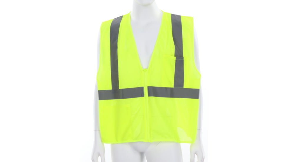 MCR Safety VCL2MLPL Hi Vis Reflective Safety Vest, ANSI Type R Class 2, Mesh with 2in Silver Stripes, Hook and Loop Front Closure, Limited Flammability, Fluorescent Lime, L, VCL2MLPL