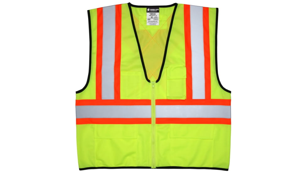 MCR Safety VWCCS2LXL Hi Vis Reflective Safety Vest, ANSI Type R Class 2, 4in Silver Stripes, Zipper Front Closure, Fluorescent Lime, XL, VWCCS2LXL