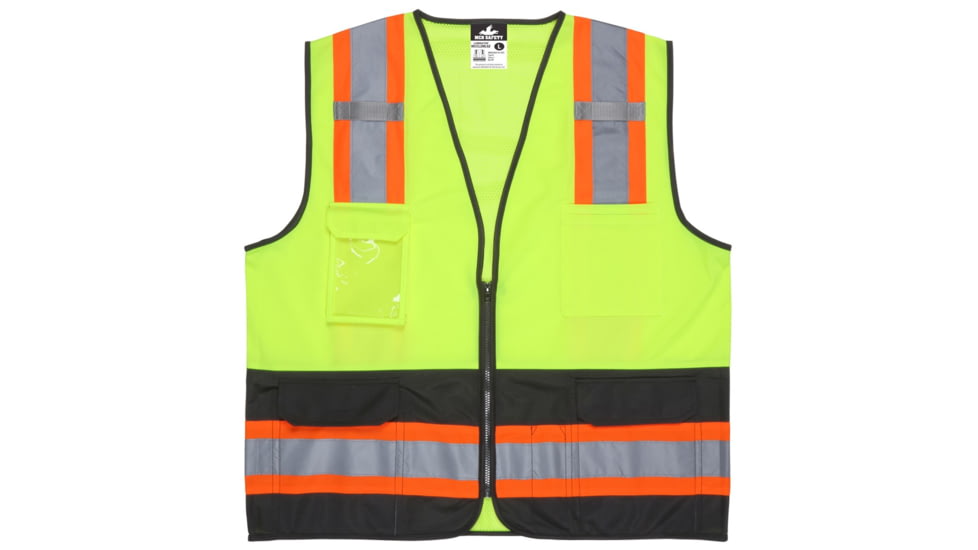 MCR Safety WCCL2MLSZM Hi Vis Reflective Safety Vest, ANSI Type R Class 2, 4in Silver Stripes, Zipper Front Closure, Fluorescent Lime, M, WCCL2MLSZM
