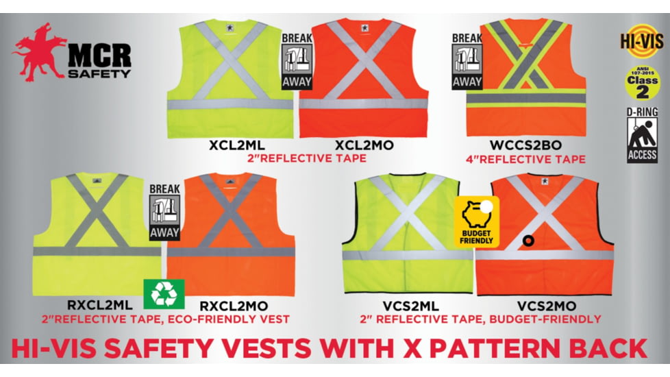 MCR Safety XCL2MOX4 Hi Vis Reflective Safety Vest, ANSI Type R Class 2, Mesh with 2in Silver Stripes, Breakaway Design with Hook and Loop Closures, Fluorescent Orange, 4X, XCL2MOX4
