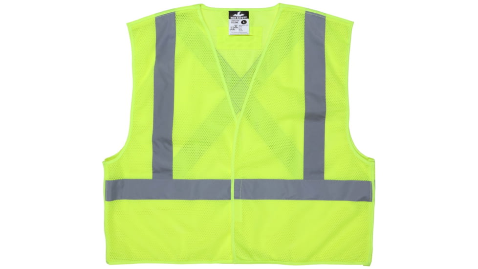 MCR Safety XCL2MLX4 Hi Vis Reflective Safety Vest, ANSI Type R Class 2, Mesh with 2in Silver Stripes, Breakaway Design with Hook and Loop Closures, Fluorescent Lime, 4X, XCL2MLX4