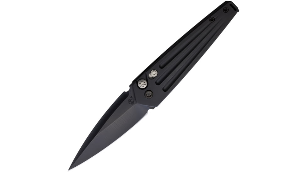 Medford Auto Nosferatu Button Lock S35 Automatic Folding Knife, 3.5in, S35VN, Black DLC Coated Blade, Black DLC Coated Titanium Handle, MKNAPQ-30PV-TPCP
