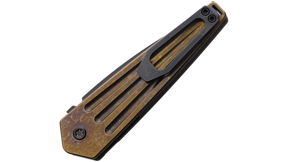 Medford Auto Nosferatu Button Lock S35 Automatic Folding Knife, 3.5in, S35VN, Black DLC Coated Blade, Bronze PVD Coated Titanium Handle, MKNAPQ-36A1-TPCP