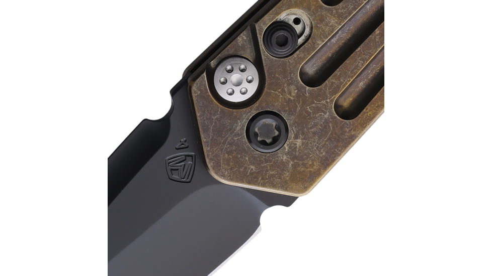 Medford Auto Nosferatu Button Lock S35 Automatic Folding Knife, 3.5in, S35VN, Black DLC Coated Blade, Bronze PVD Coated Titanium Handle, MKNAPQ-36A1-TPCP