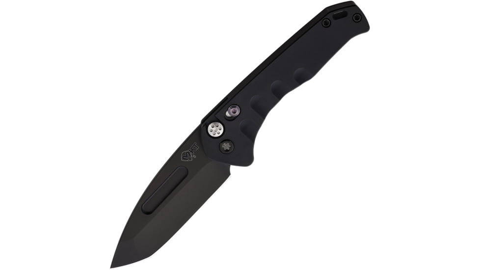 Medford Auto Swift Button Lock Automatic Folding Knife, 3.25in, D2 Tool Steel, Tanto Blade, Black PVD, Black Anodized Aluminum Handle, MD206SPT42AB