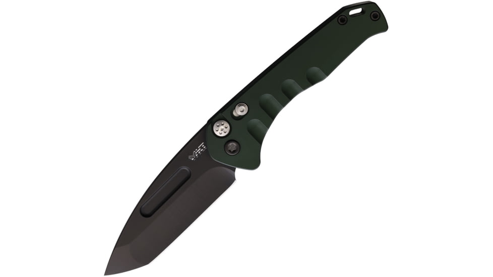 Medford Auto Swift Button Lock Automatic Folding Knife, 3.25in, D2 Tool Steel, Tanto Blade, Black PVD, Green Anodized Aluminum Handle, MD206SPT40AG