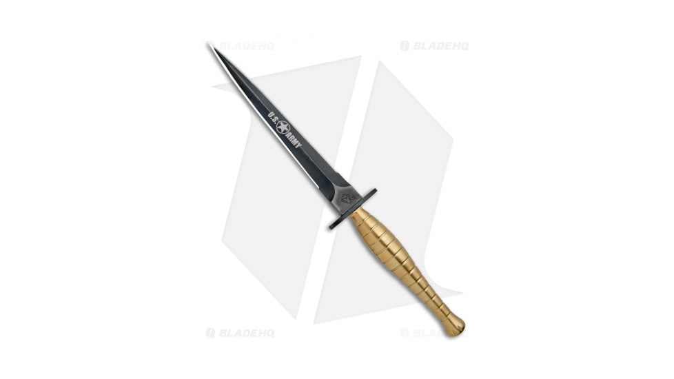 Medford FS Commando ARMY Dagger Fixed Blade Knife, 7.00in, CPM 3V, Dagger Blade, Brass Brass Handle, Black/Brass, 12.00in, BHQ-100889