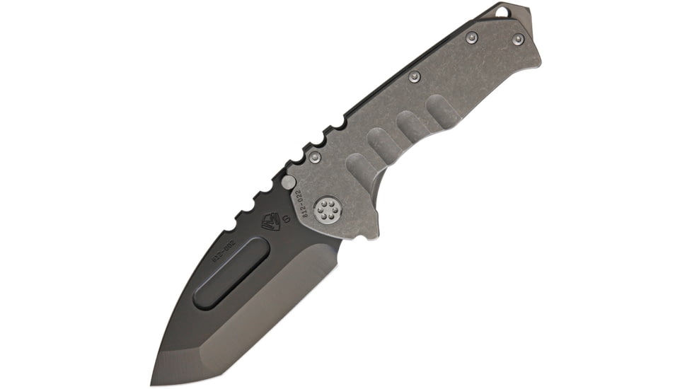 Medford Praetorian T Framelock Folding Knife, 3.75in Black Pvd Coated S35Vn SS Tanto Blade, Tumbled Finish Titanium Handle, Glass Breaker, Thumb Stud, Pocket Clip, Water Tight Case, MK012SPT-01TM