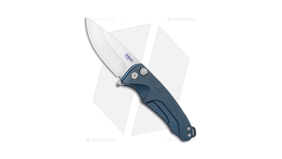 Medford Smooth Criminal Plunge Folding Knife, 3.00in, CPM S35VN Stainless Steel, Drop Point Blade, Aluminum Blue Handle, Gray/Blue, 7.00in, BHQ-99138