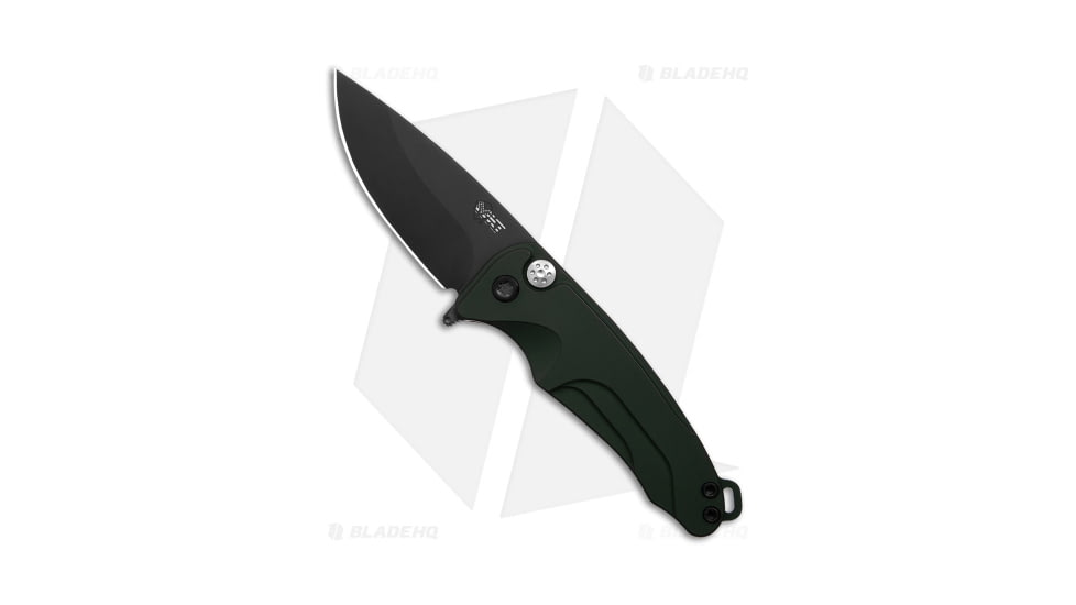 Medford Smooth Criminal Plunge Folding Knife, 3.00in, CPM S35VN Stainless Steel, Drop Point Blade, Aluminum OD Green Handle, Black/OD Green, 7.00in, BHQ-107623