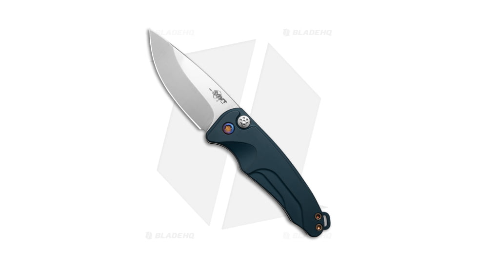 Medford Smooth Criminal Plunge Folding Knife, 3.00in, CPM S45VN, Drop Point Blade, Aluminum Blue Handle, Tumbled/Blue, 7.00in, BHQ-185098