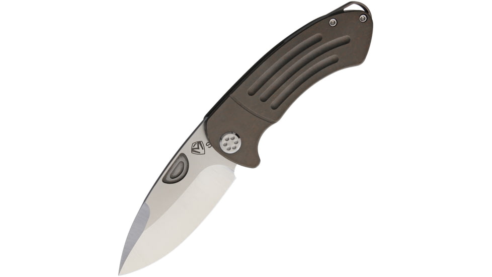 Medford Theseus Bronze Framelock Folding Knife, 3.63in Tumbled Finish S35Vn SS Blade, Bronze Anodized Titanium Handle, Pocket Clip, Green Water Tight Storage Case, MK040ST-36A1
