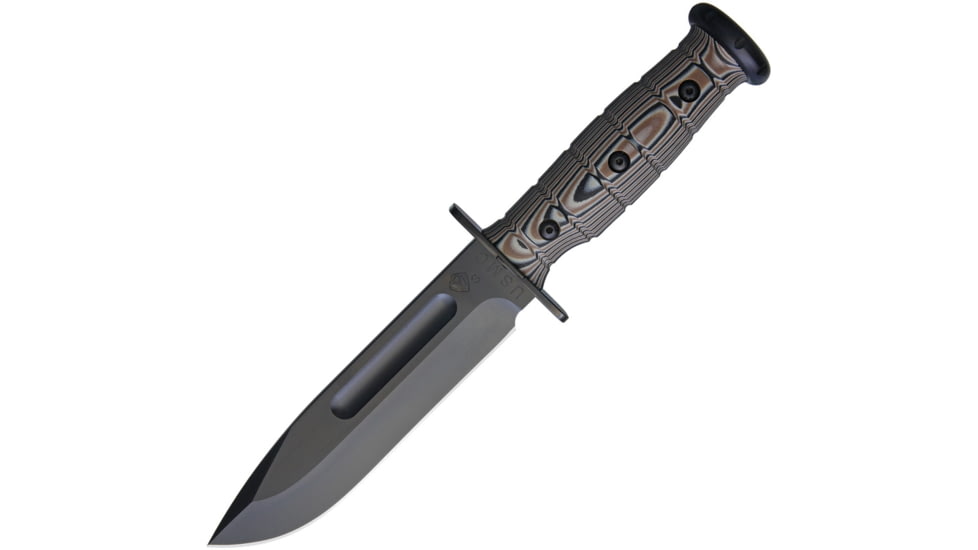 Medford USMC Fighter Knife, 11.38in Overall, 6.5in Black Pvd Coated S35Vn SS Blade, Black/Brown G10 Handle, Brown Leather Sheath, MK103SP-12LE-SSQ3-PP
