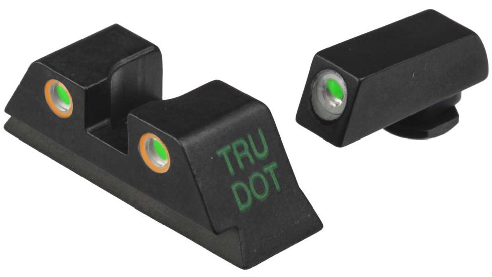 Meprolight Tru-Dot Night Sight Set for Glock 10mm &amp; 45 ACP, Green Front/Orange Rear, 10222O