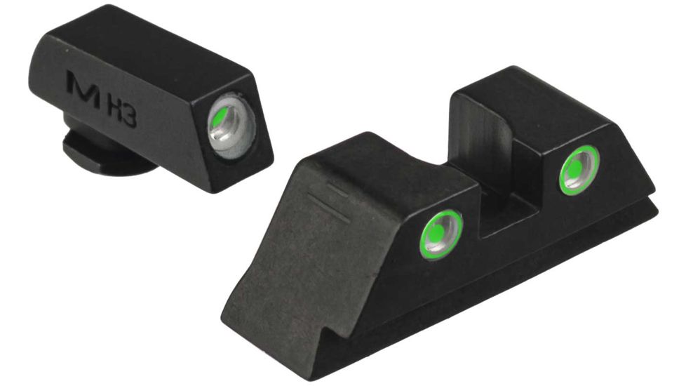 Meprolight Tru-Dot Night Sight Set for Glock 10mm &amp; 45 ACP, Green Front/Rear, 10222, 102223101