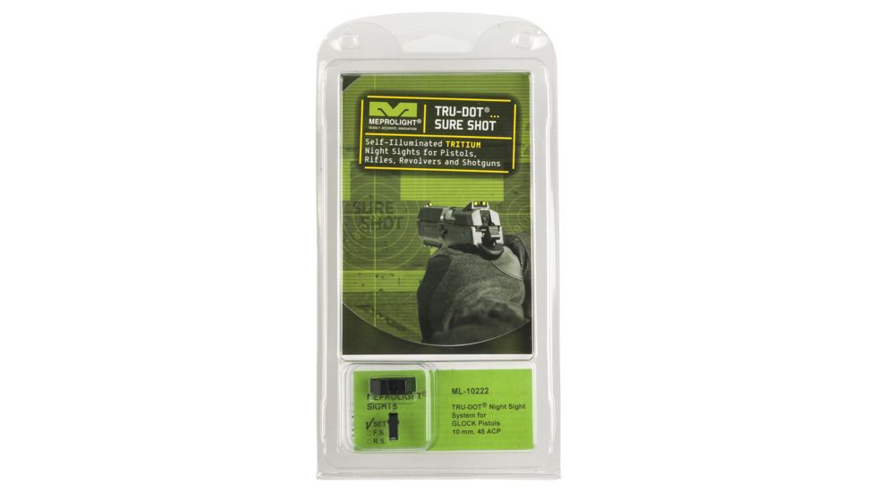 Meprolight Tru-Dot Night Sight Set for Glock 10mm &amp; 45 ACP, Green Front/Rear, 10222