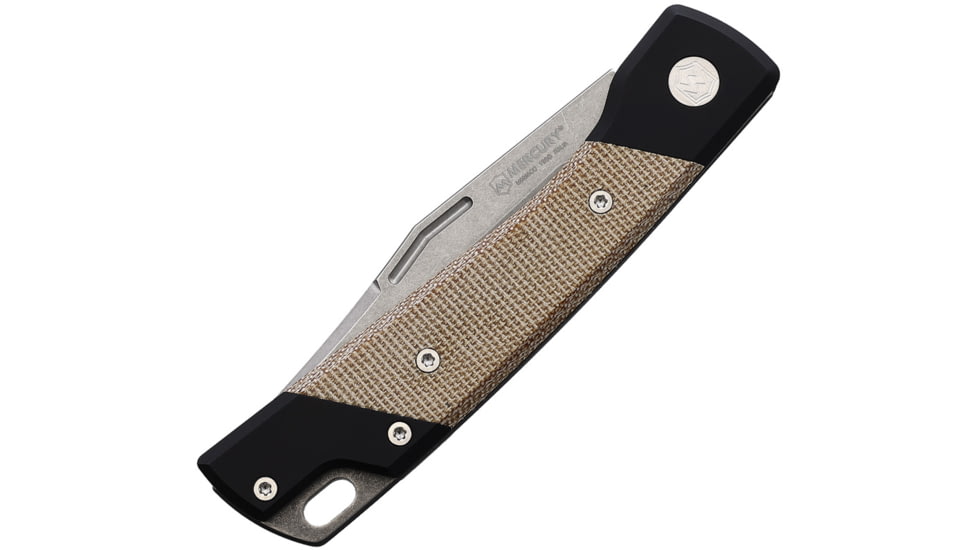 Mercury LUC Folding Knife, 4.13in Closed, 3.13in Stonewash Elmax Steel Clip Point Blade, Black Anodized Aluminum Handle w/ Natural Micarta Inlay, MY 9LUCEXSWALCN-C