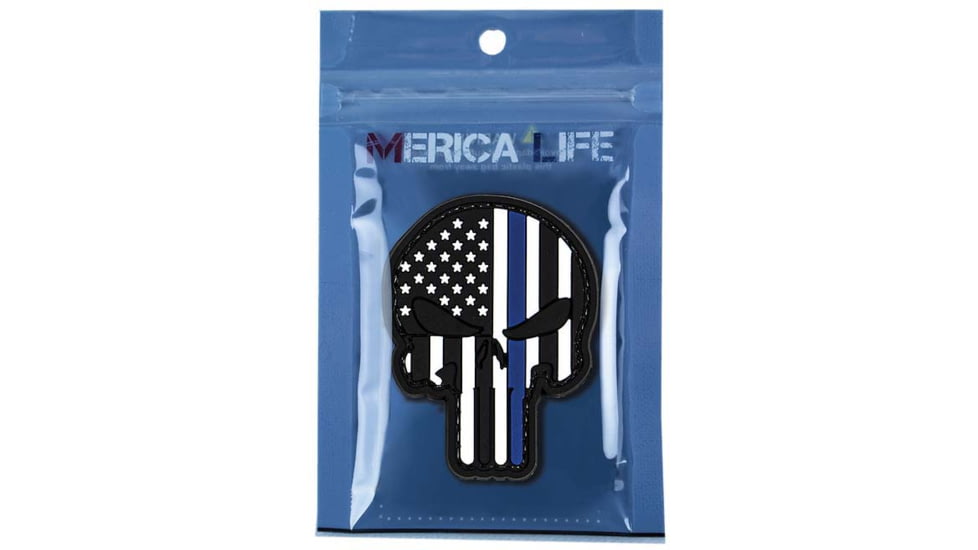 Merica Life Punisher US Flag with Thin Blue Line Patch, 1.74 x 2.25, PUNISHER-USFLAG-TBL