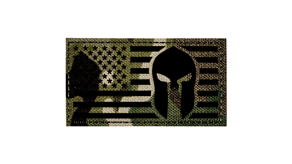 Merica Life Reflective Fabric US Flag w/ Spartan Molon Labe Patch, 3 x 2in, REF-MC-FLAGSPAR