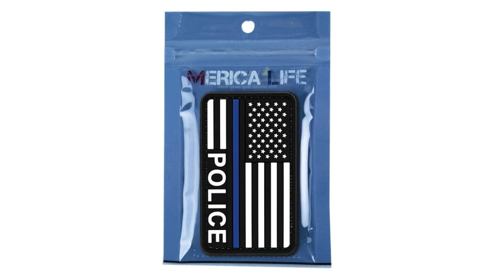Merica Life US Flag Forward Thin Blue Line - Police Patch, 3 x 2, USFLAG-FORWARD-POLICE