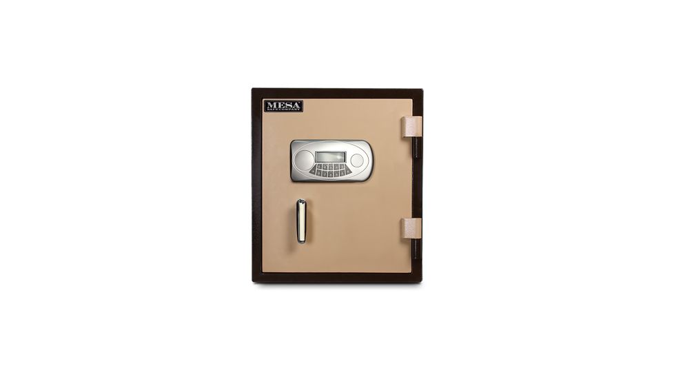 Mesa Safes UL Classified Fire Safe,1.3 cu ft,12.875x12.375x12.875in,Electronic Lock,Interior Light included, Two-Tone Brown/Tan. MF53E