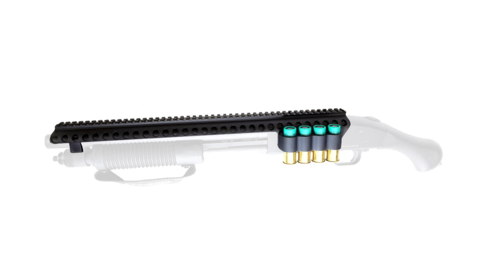 Mesa Tactical SureShell Aluminum Carrier and Fallon Rail for Moss 590 Shockwave, 4-Shell, 12-GA, 18 in, Black, 90710