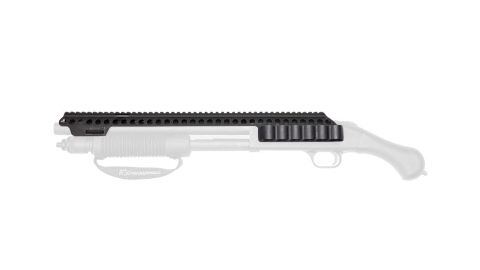 Mesa Tactical SureShell Aluminum Carrier and Fallon Rail for Moss 590 Shockwave, 6-Shell, 12-GA, 18 in, Black, 94070