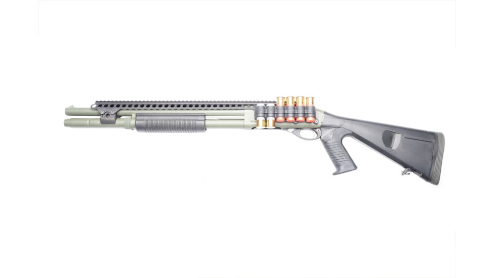 Mesa Tactical SureShell Polymer Carrier and Saddle Rail for Rem 870/1100/11-87 w/ Mag Clamp, 6-Shell, 12-GA, 20 in, Black, 94800