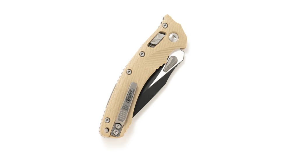 Microtech Amphibian Ram-Lok Black P/S G-10 3.875in Folding Knife, Tan, 137RL-2FLGTTA