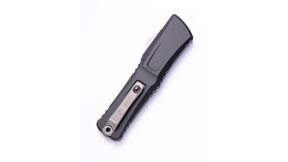 Microtech Combat Troodon Gen III Bowie Standard OTF Automatic Folding Knife, 4in Bohler M390MK Apocalyptic Blade, Black Aluminum Handle, 1146-10AP